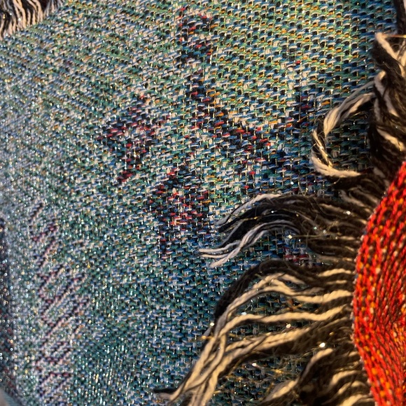 Vintage Christmas throw blanket Holiday Botanical metallic tapestry 50” by 60” - Picture 7 of 10